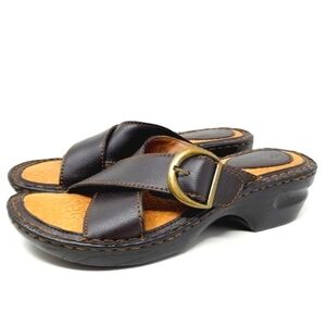 I Love Comfort Women Cross Strap Faux Leather Slide Sandal Sz 9M